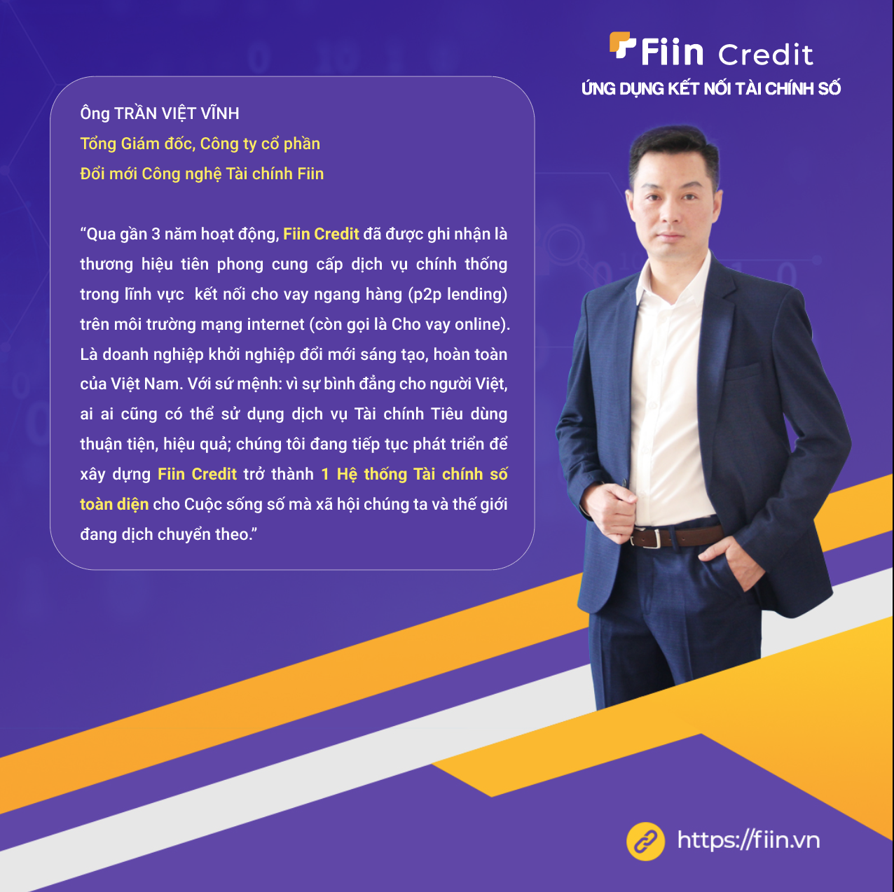 CEO của Fiin - ông Trần Việt Vĩnh đã có kinh nghiệm gần 20 năm làm việc trong lĩnh vực tài chính